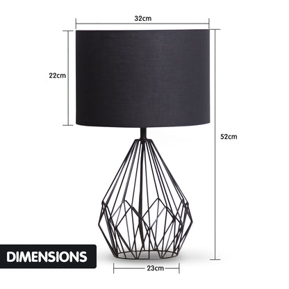 Sarantino Metal Wire Table Lamp in Black Finish With Black Drum Shade - TRENDZ