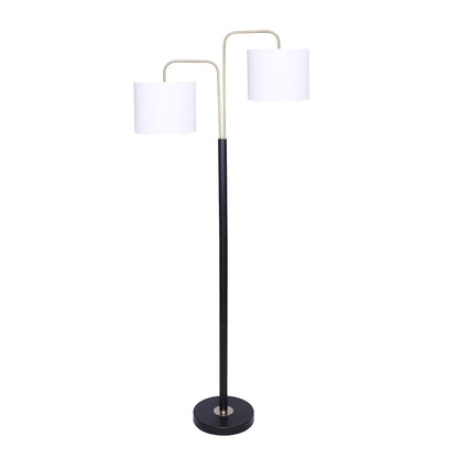 Sarantino Floor Lamp – Matte Black &amp; Brass Finish with White Linen Shade