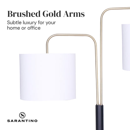 Sarantino Floor Lamp – Matte Black &amp; Brass Finish with White Linen Shade
