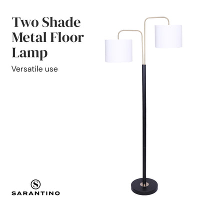 Sarantino Floor Lamp – Matte Black &amp; Brass Finish with White Linen Shade