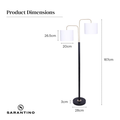Sarantino Floor Lamp – Matte Black &amp; Brass Finish with White Linen Shade