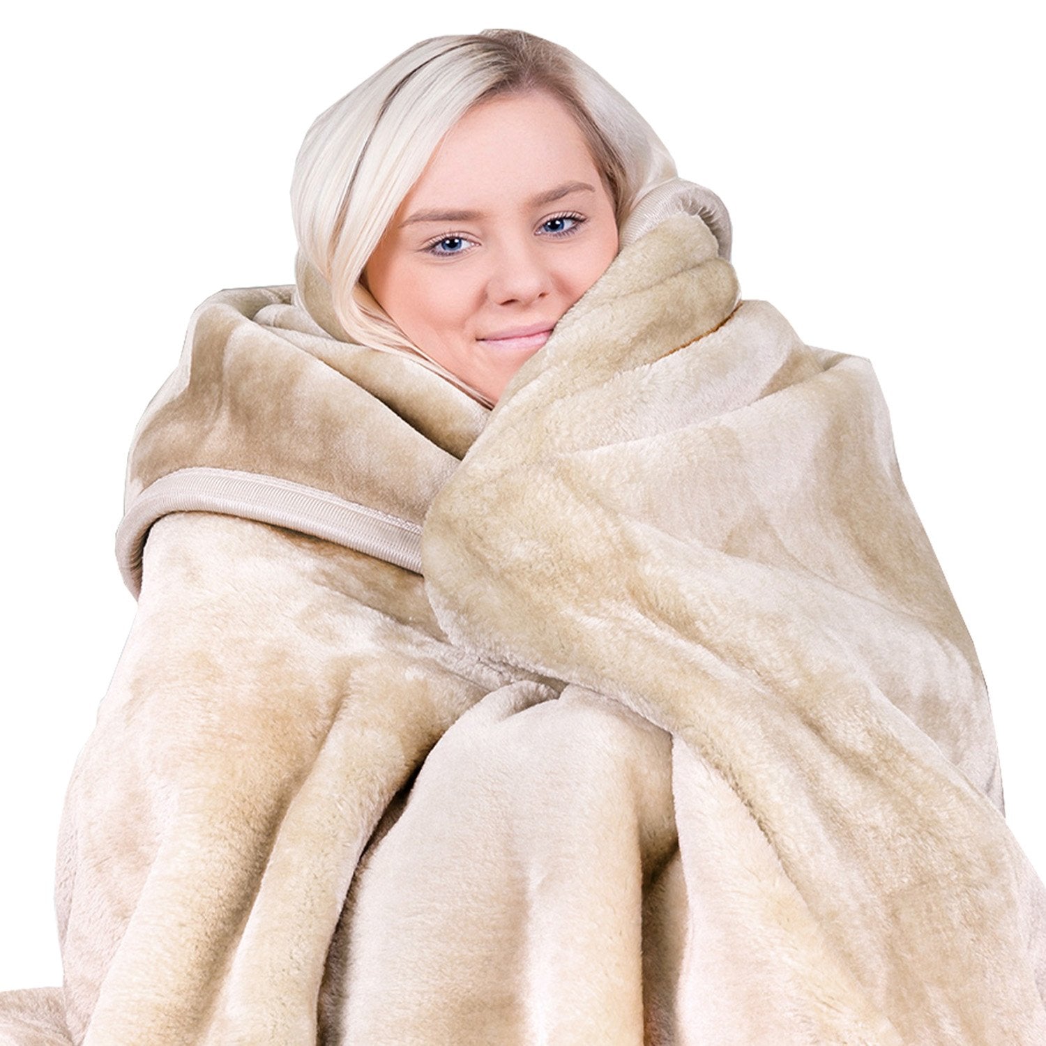 Laura Hill 800-gsm Faux Mink Throw Rug Blanket Queen Size Double-sided Large 220 X 240cm Heavy - Cream - TRENDZ