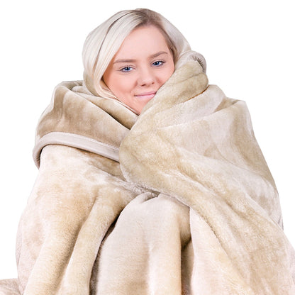 Laura Hill 800-gsm Faux Mink Throw Rug Blanket Queen Size Double-sided Large 220 X 240cm Heavy - Cream - TRENDZ