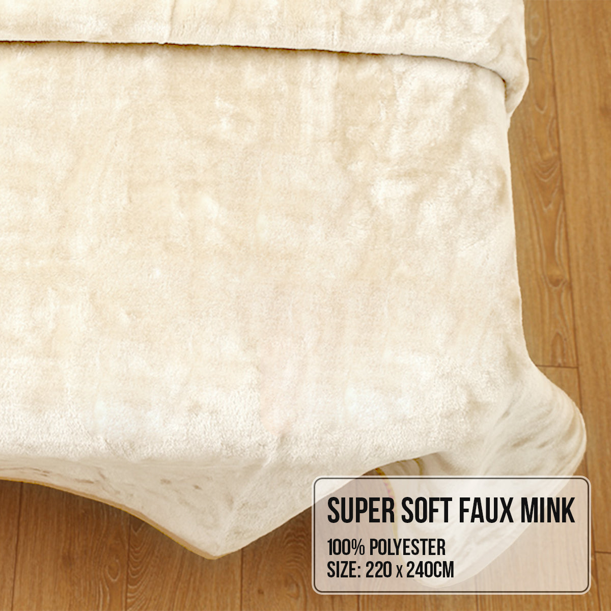 Laura Hill 800-gsm Faux Mink Throw Rug Blanket Queen Size Double-sided Large 220 X 240cm Heavy - Cream - TRENDZ