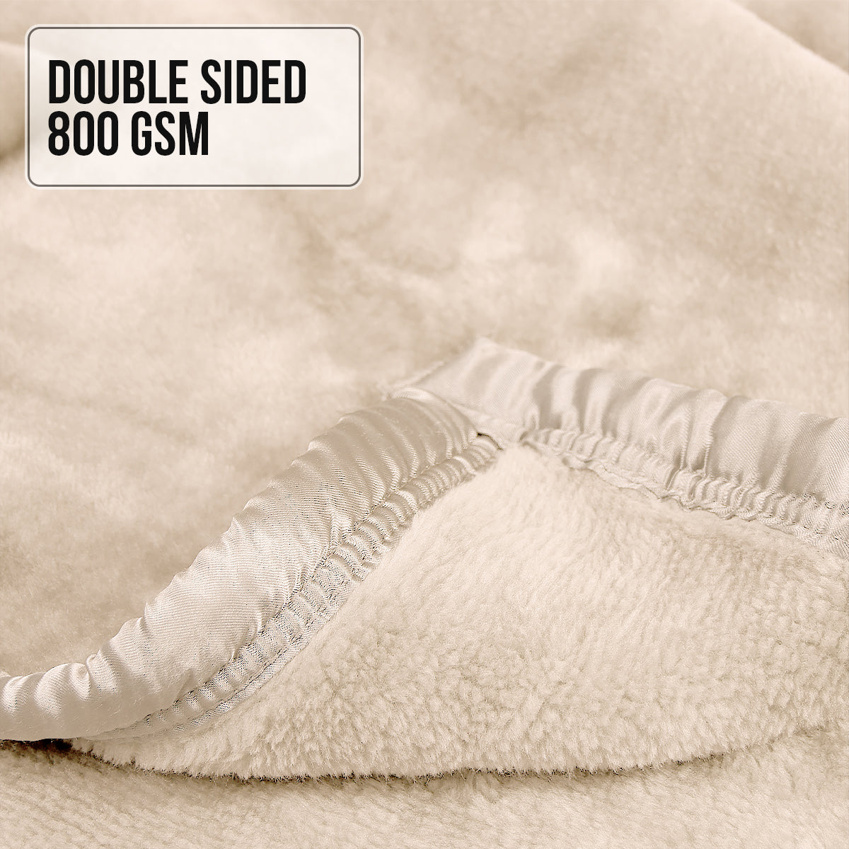 Laura Hill 800-gsm Faux Mink Throw Rug Blanket Queen Size Double-sided Large 220 X 240cm Heavy - Cream - TRENDZ