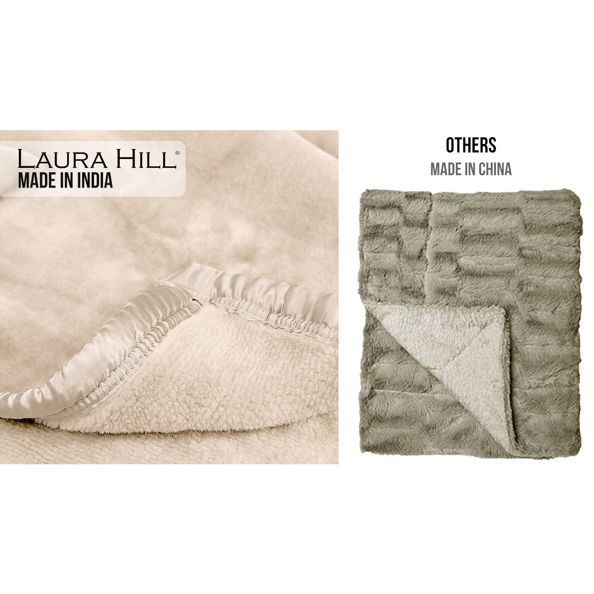 Laura Hill 800-gsm Faux Mink Throw Rug Blanket Queen Size Double-sided Large 220 X 240cm Heavy - Cream - TRENDZ