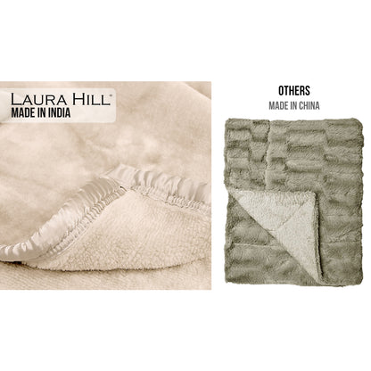 Laura Hill 800-gsm Faux Mink Throw Rug Blanket Queen Size Double-sided Large 220 X 240cm Heavy - Cream - TRENDZ