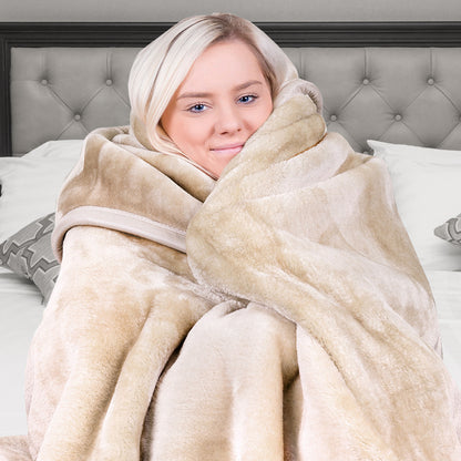 Laura Hill 800-gsm Faux Mink Throw Rug Blanket Queen Size Double-sided Large 220 X 240cm Heavy - Cream - TRENDZ