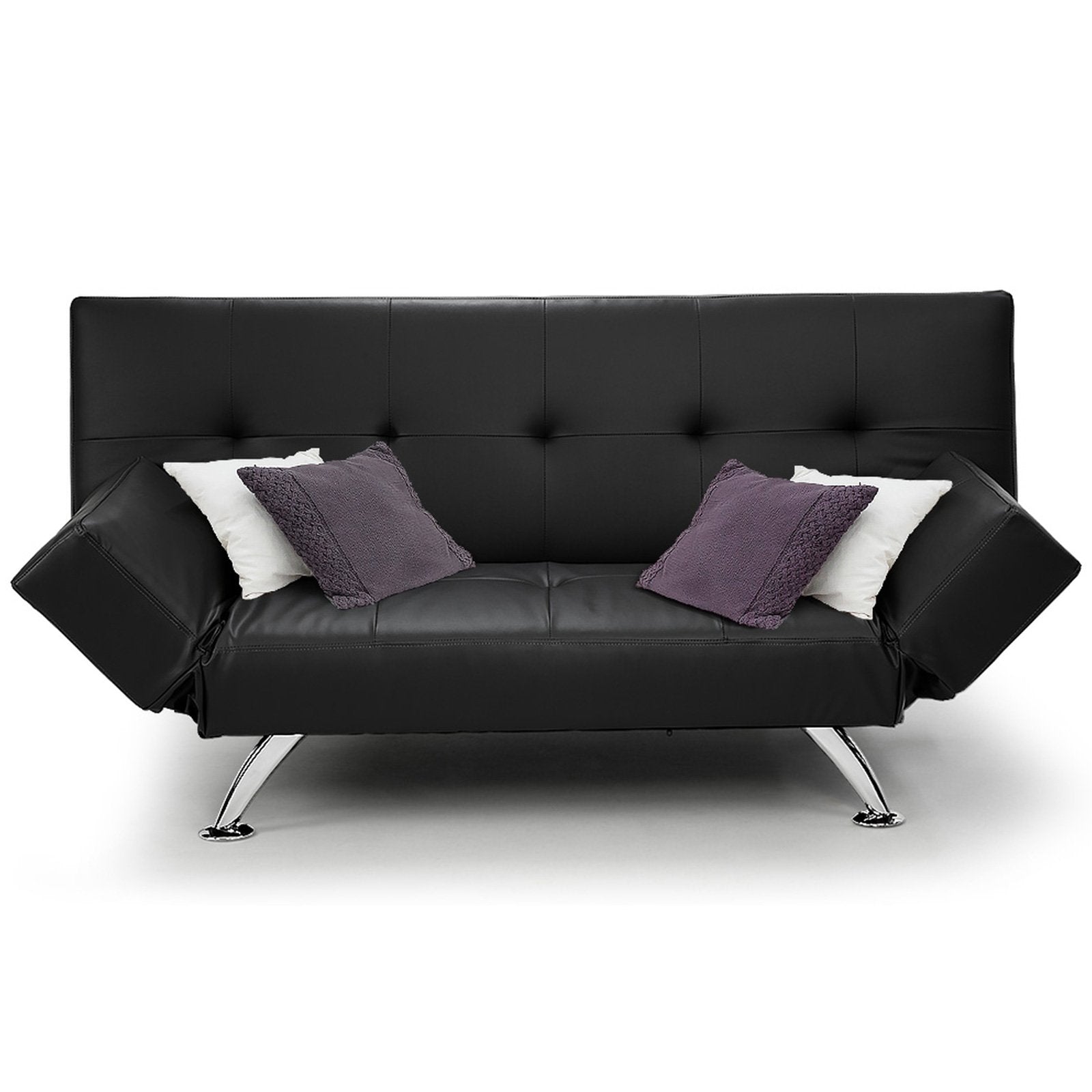 Sarantino Brooklyn Sofa Bed Faux Leather Lounge Couch Futon Furniture Adjustable Suite Bk - TRENDZ