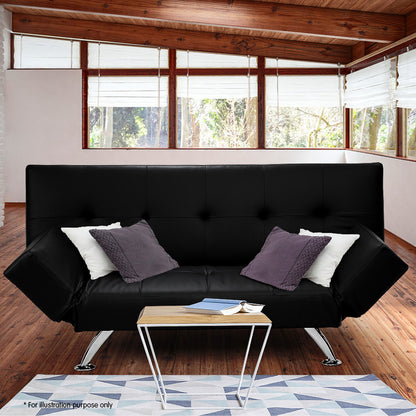 Sarantino Brooklyn Sofa Bed Faux Leather Lounge Couch Futon Furniture Adjustable Suite Bk - TRENDZ