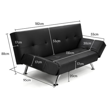 Sarantino Brooklyn Sofa Bed Faux Leather Lounge Couch Futon Furniture Adjustable Suite Bk - TRENDZ