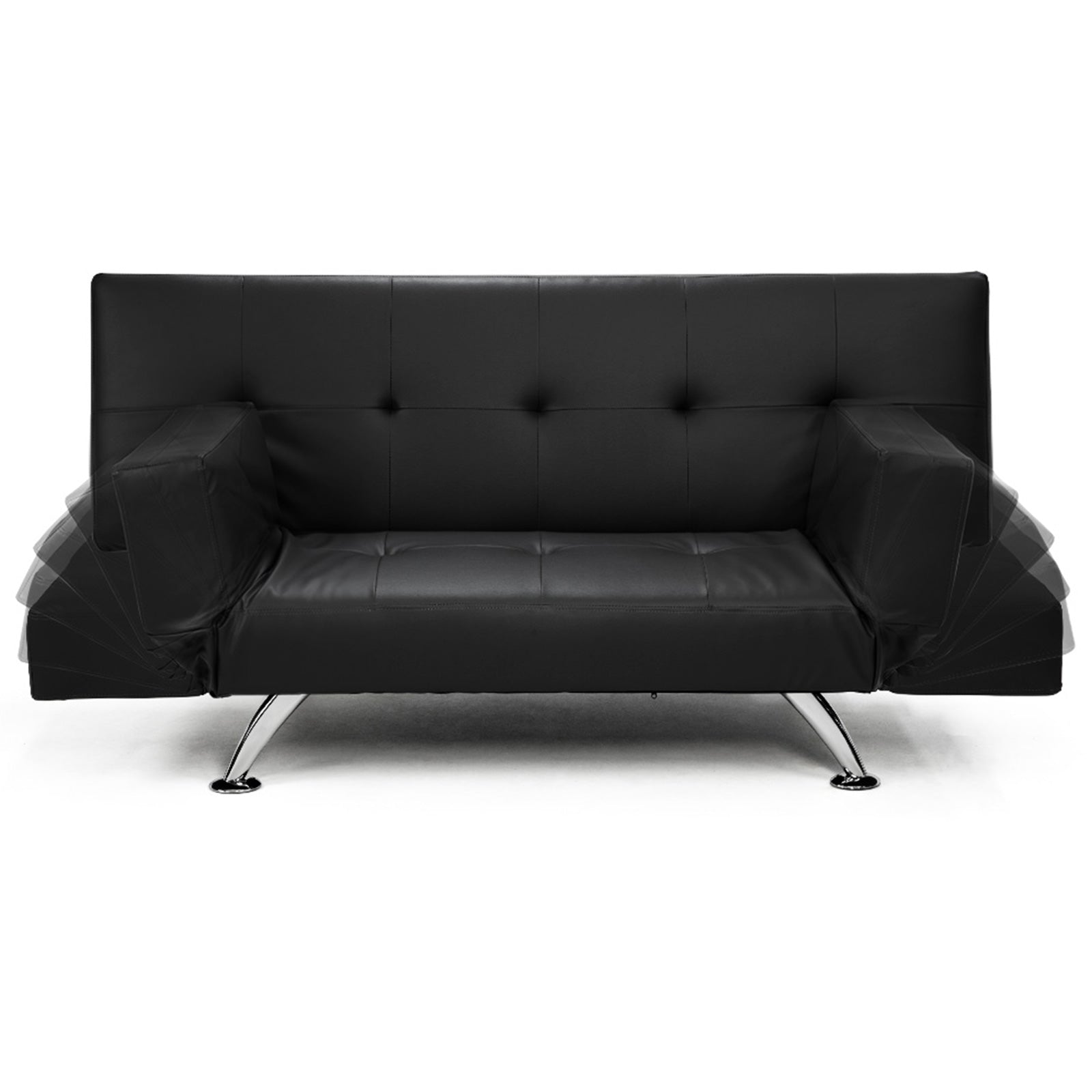Sarantino Brooklyn Sofa Bed Faux Leather Lounge Couch Futon Furniture Adjustable Suite Bk - TRENDZ