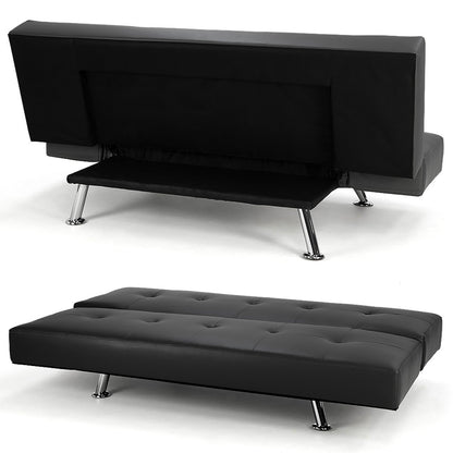 Sarantino Brooklyn Sofa Bed Faux Leather Lounge Couch Futon Furniture Adjustable Suite Bk - TRENDZ