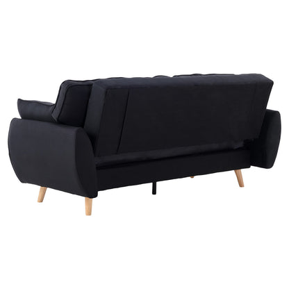 Sarantino 3 Seater Modular Linen Fabric Sofa Bed Couch Futon Suite - Black - TRENDZ