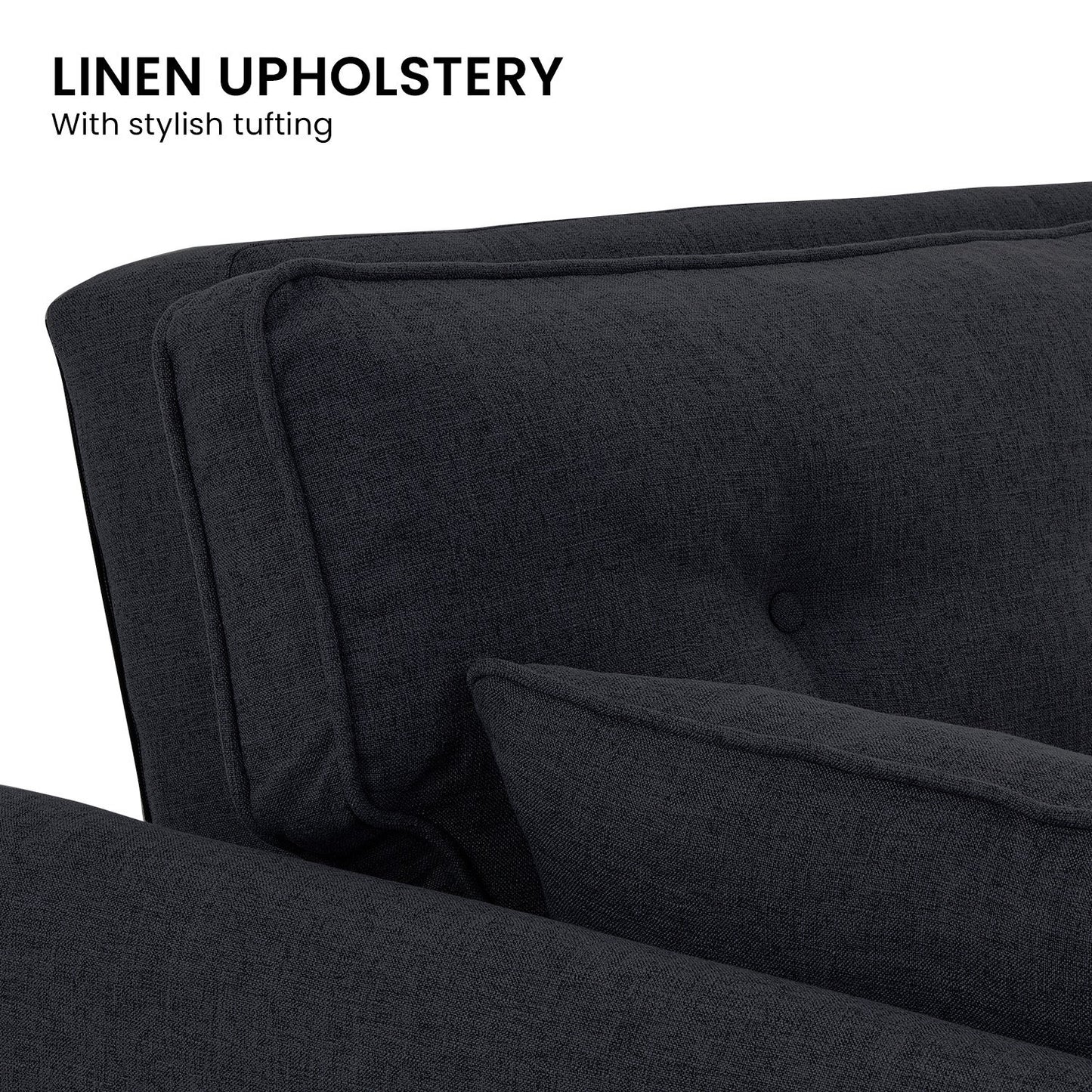 Sarantino 3 Seater Modular Linen Fabric Sofa Bed Couch Futon Suite - Black - TRENDZ