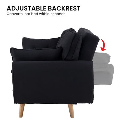 Sarantino 3 Seater Modular Linen Fabric Sofa Bed Couch Futon Suite - Black - TRENDZ