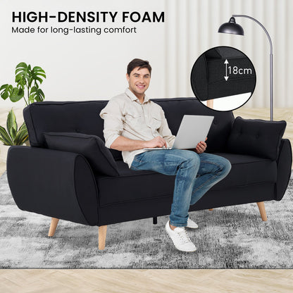 Sarantino 3 Seater Modular Linen Fabric Sofa Bed Couch Futon Suite - Black - TRENDZ