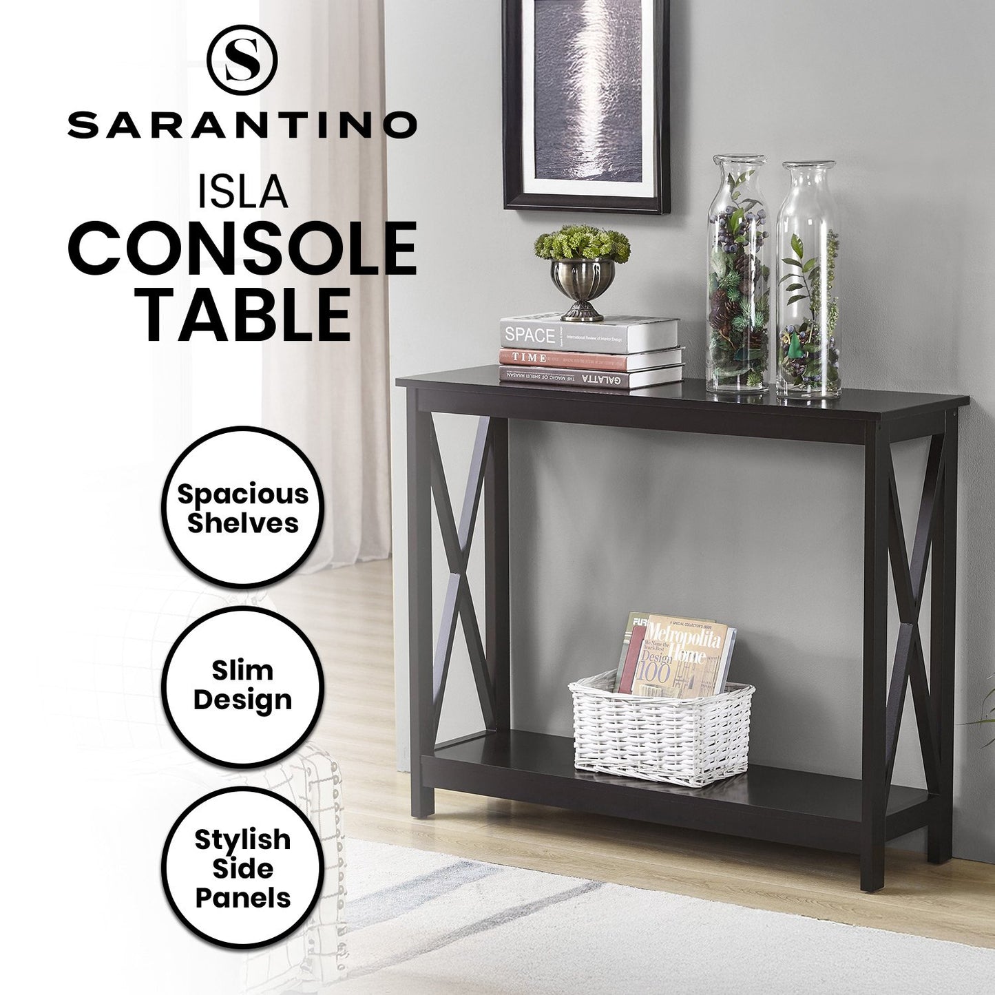 Sarantino Isla X-Frame Console Table in Black - TRENDZ