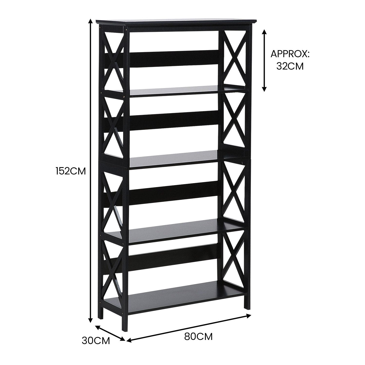 Sarantino Daphne 5-tier Cross Panel Bookshelf - TRENDZ