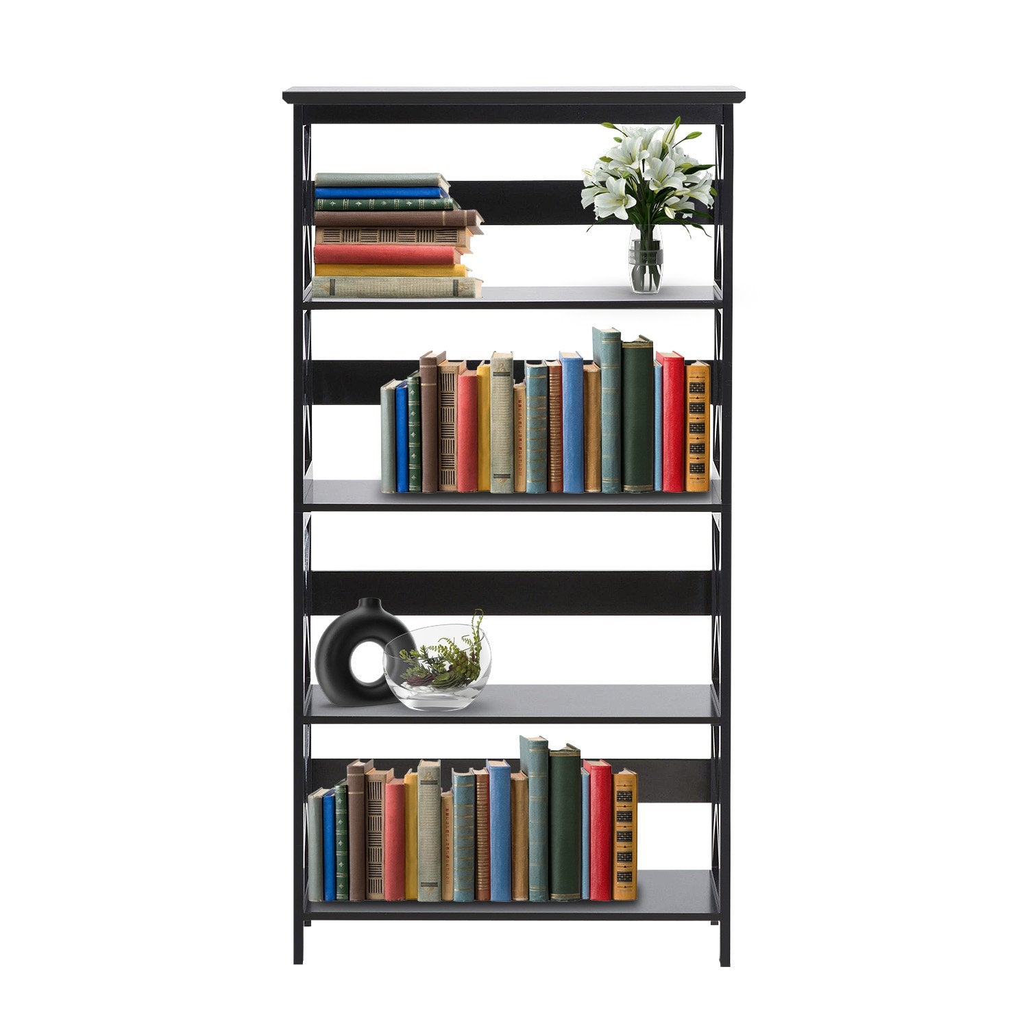 Sarantino Daphne 5-tier Cross Panel Bookshelf - TRENDZ