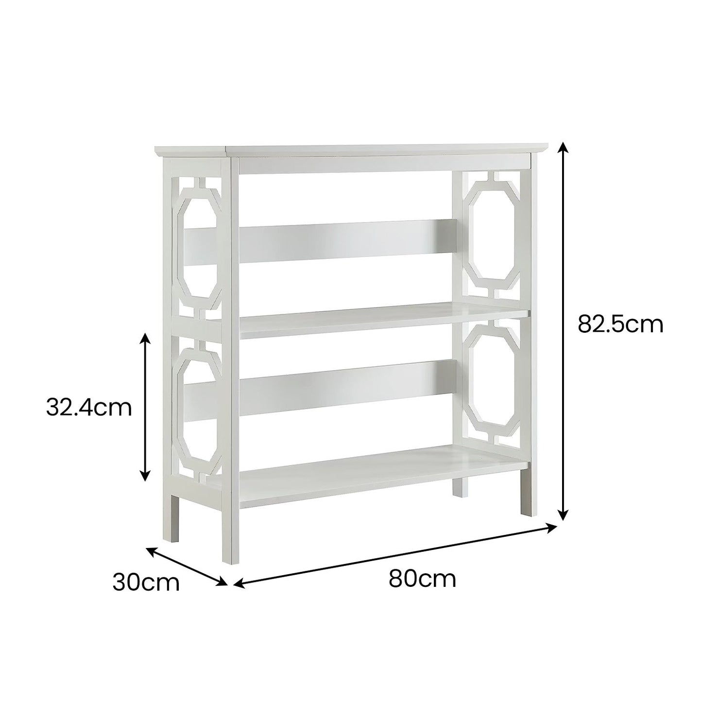 Sarantino Laurel 3-Tier Bookshelf Display Rack in White - TRENDZ