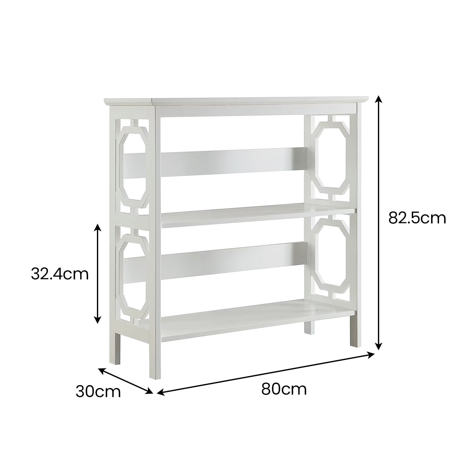 Sarantino Laurel 3-Tier Bookshelf Display Rack in White - TRENDZ