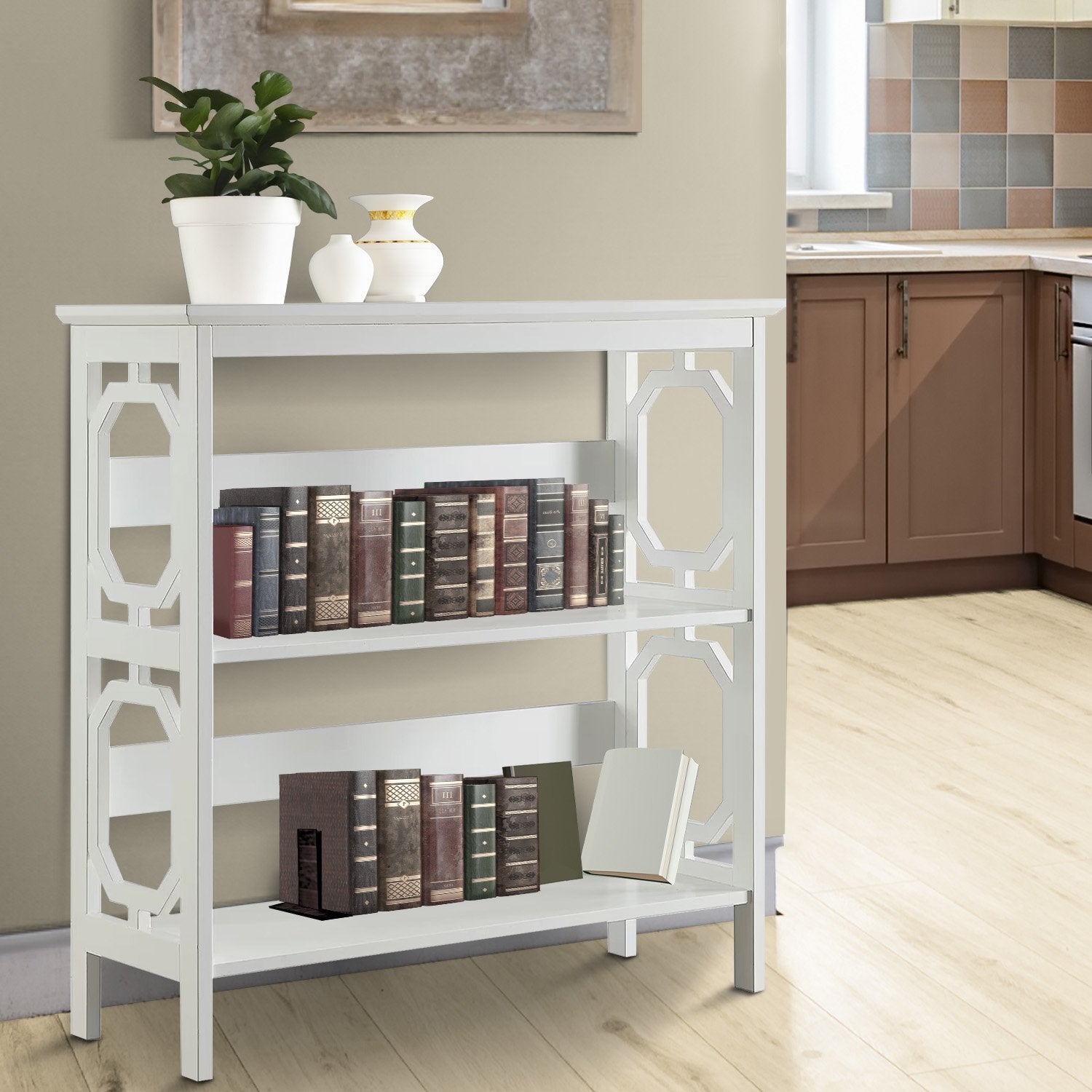 Sarantino Laurel 3-Tier Bookshelf Display Rack in White - TRENDZ