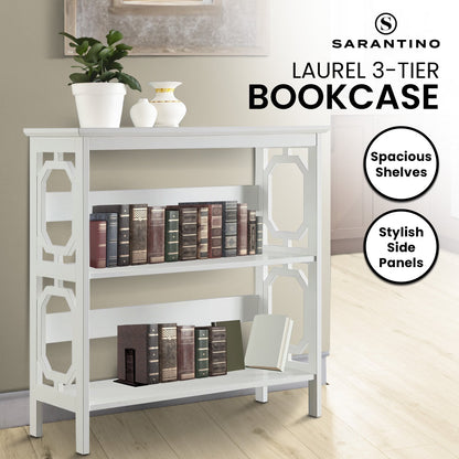 Sarantino Laurel 3-Tier Bookshelf Display Rack in White - TRENDZ