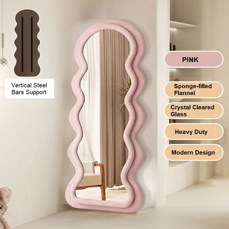 1.7m Elegance Curvy Floor Mirror Wavy Full Lenght Curvy Squiggle Full Body Irregular Asymmetrical Floor Home Decor Pink - TRENDZ