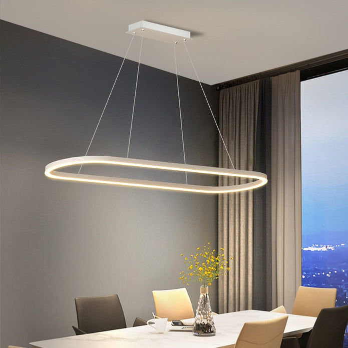 Modern Minimalist Oval LED Pendant Light – Adjustable 120cm White Chandelier