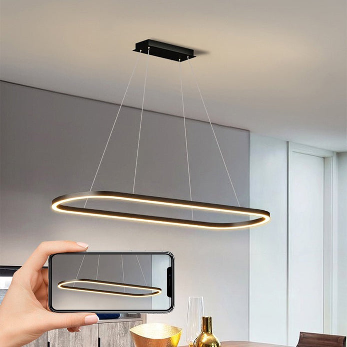 Modern Minimalist Oval LED Pendant Light – Adjustable 120cm White Chandelier