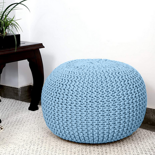 Braided Ottoman Pouffe Footstool Hand Knitted (Blue) - TRENDZ
