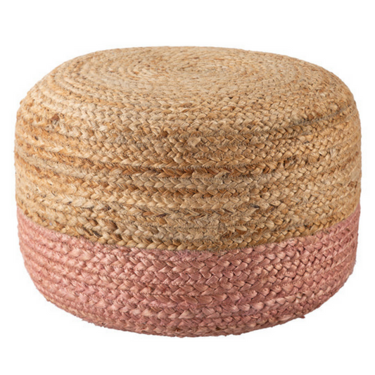 Ombre Hand Braided Jute Cotton Pouf Ottoman 50 x 35 cm (Pink) - TRENDZ