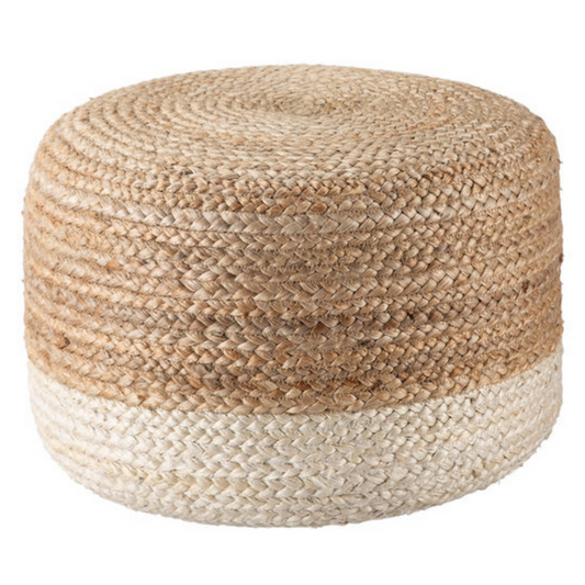 Ombre Hand Braided Jute Cotton Pouf Ottoman 50 x 35 cm (Beige) - TRENDZ