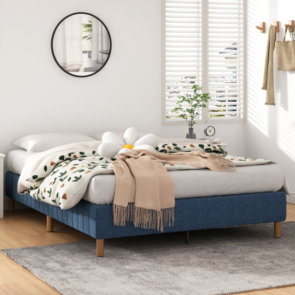 Metal Bed Frame Mattress Foundation Blue – King - TRENDZ