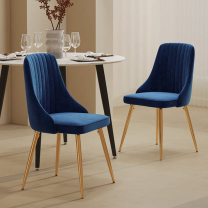 Viva Forever Set of 2 Blue Velvet Dining Chairs – Art Deco Design with Gold Metal Legs - TRENDZ