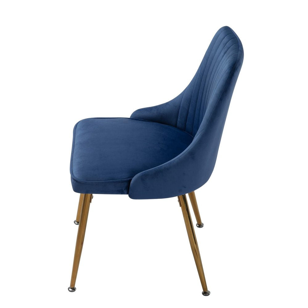 Viva Forever Set of 2 Blue Velvet Dining Chairs – Art Deco Design with Gold Metal Legs - TRENDZ