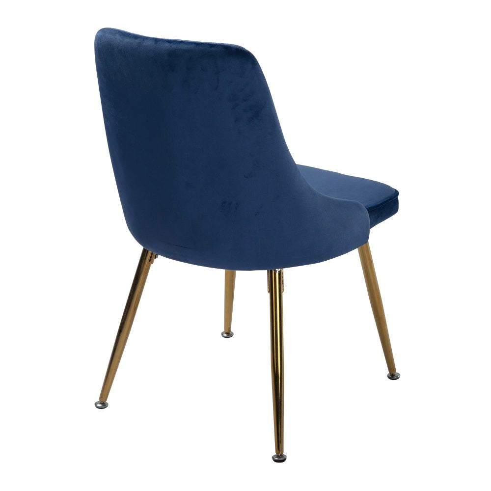 Viva Forever Set of 2 Blue Velvet Dining Chairs – Art Deco Design with Gold Metal Legs - TRENDZ