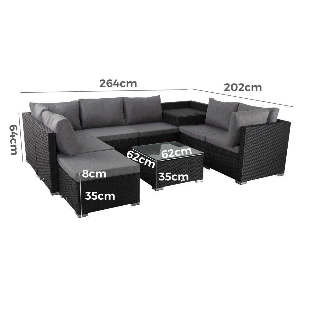 Large Modular Outdoor Ottoman Lounge Set in Black