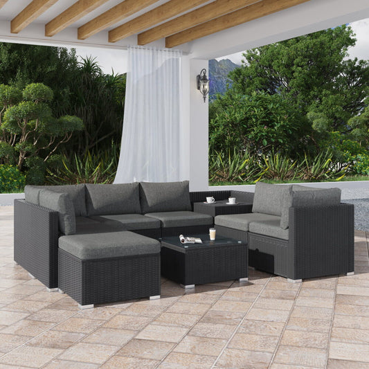 Large Modular Outdoor Ottoman Lounge Set in Black - TRENDZ