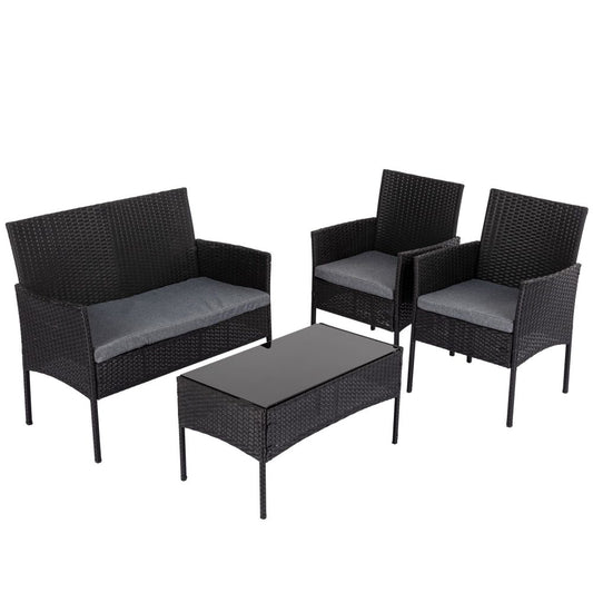 4 Seater Wicker Outdoor Lounge Set - Black - TRENDZ