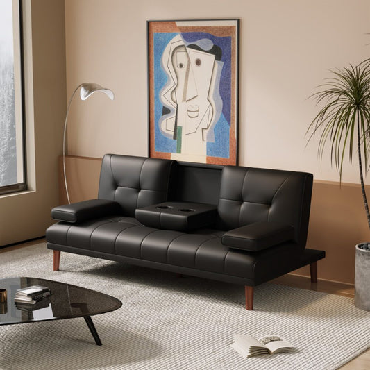 3 Seater Adjustable Sofa Bed With Cup Holder Black - TRENDZ