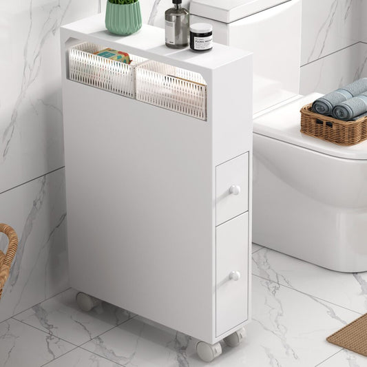 Removable Bathroom Side Cabinet Toilet Caddy with Storage Drawers- White - TRENDZ