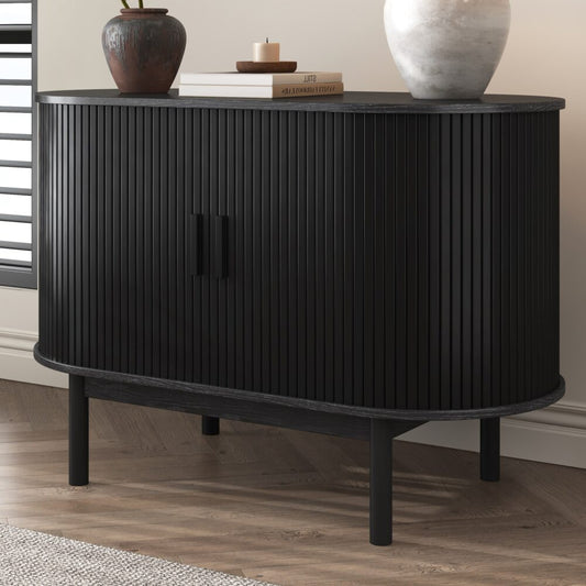 Mid-Century Black Ribbed Sideboard Cabinet - TRENDZ