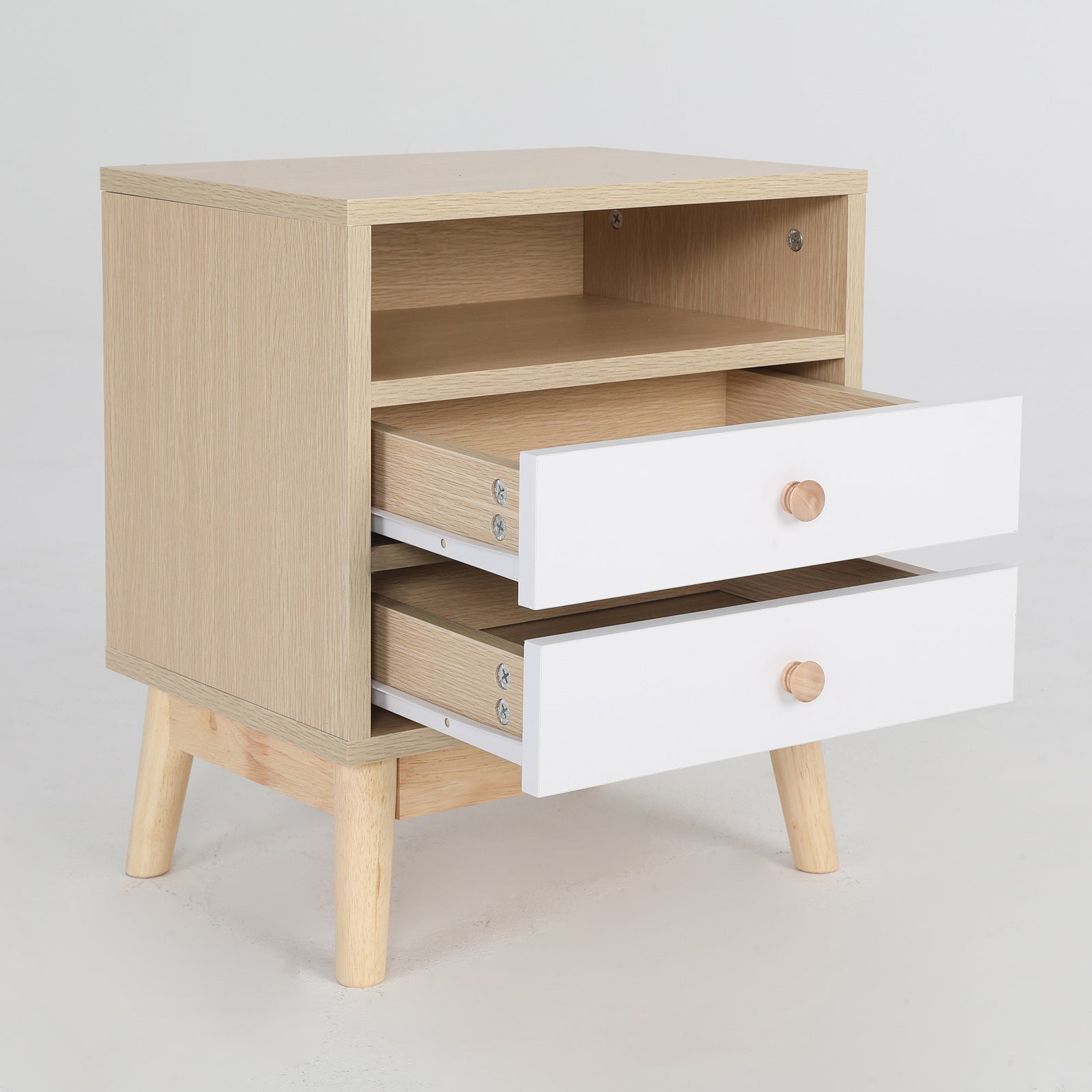 Bedside Table Side Storage Cabinet Nightstand Bedroom 2 Drawer ANYA OAK - TRENDZ