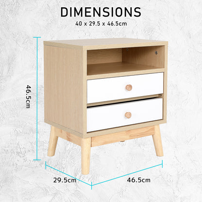 Bedside Table Side Storage Cabinet Nightstand Bedroom 2 Drawer ANYA OAK - TRENDZ
