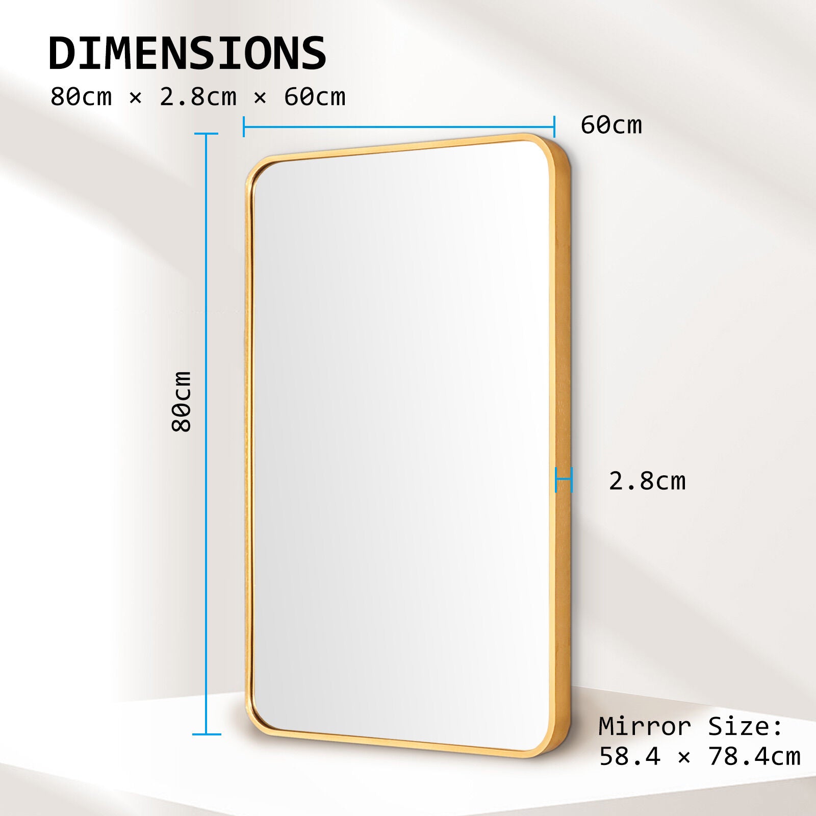 Wall Mirror Rectangular Aluminum Frame Bathroom 60x80cm GOLD - TRENDZ
