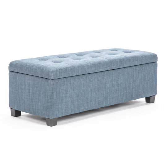 Storage Ottoman Stool 102cm Fabric LIGHT GREY BLUE - TRENDZ