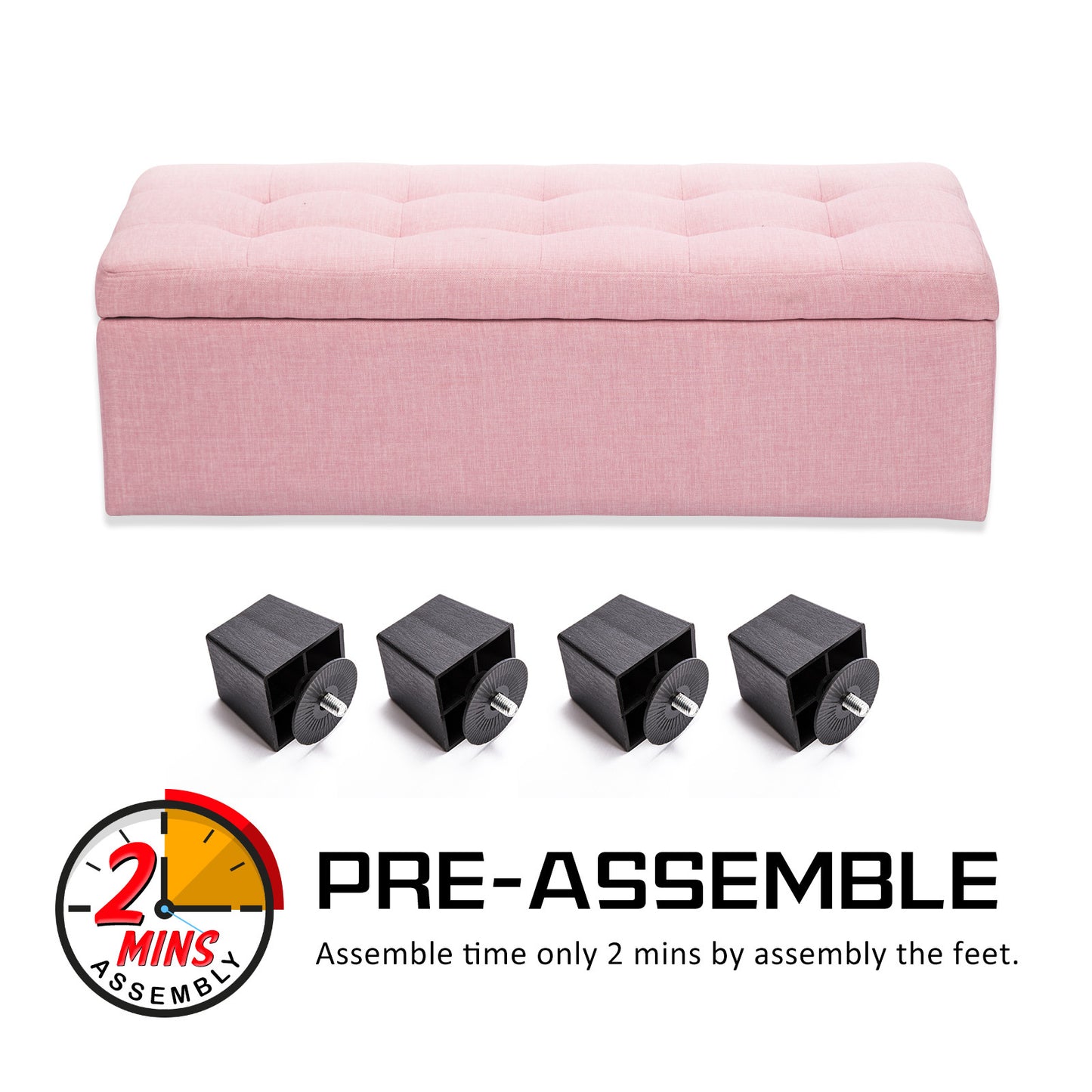 Storage Ottoman Stool 102cm Fabric PINK - TRENDZ