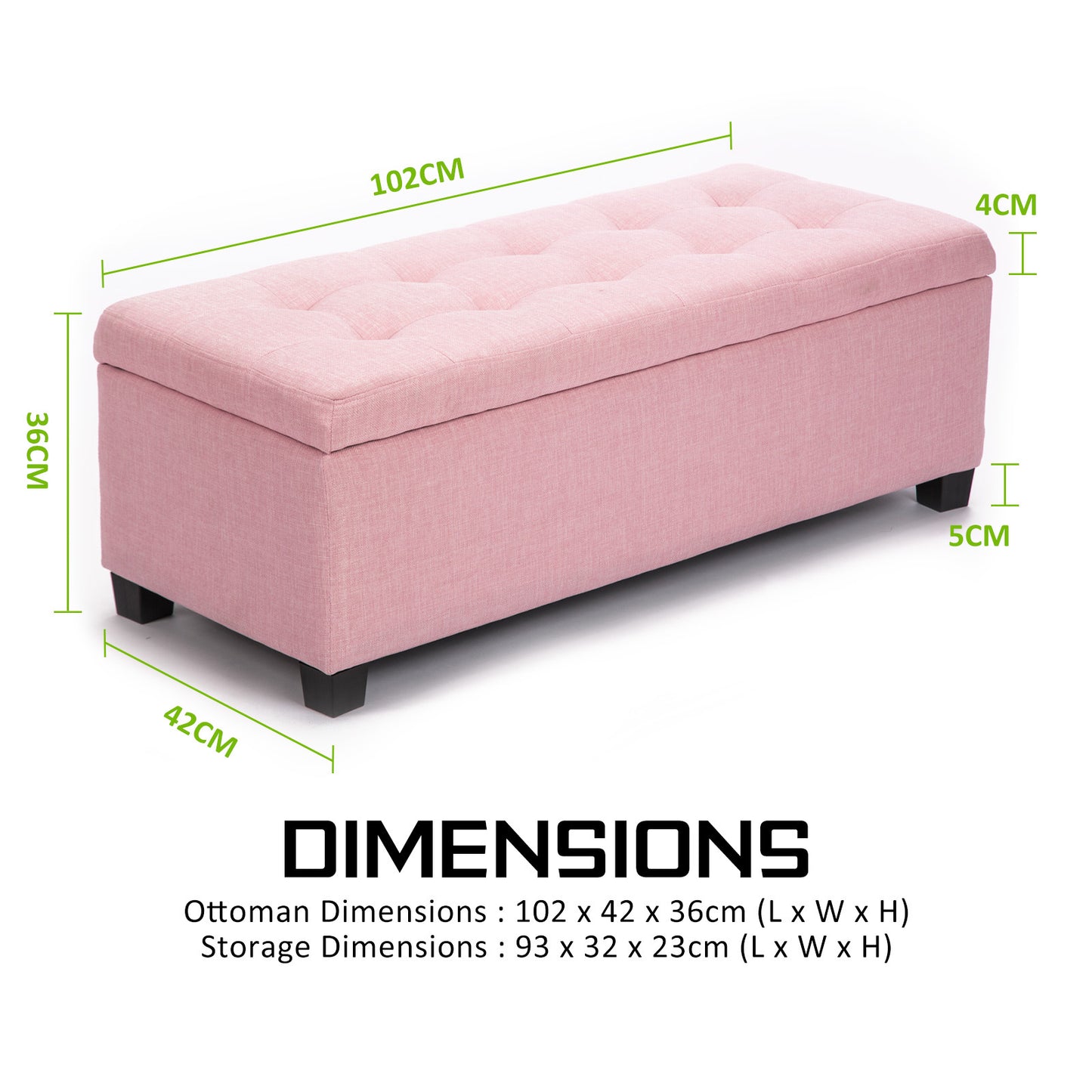Storage Ottoman Stool 102cm Fabric PINK - TRENDZ